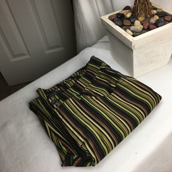 Arden B Green & Black Striped Velvet Soft Retro Flair Trouser Pants 8 - Picture 5 of 9